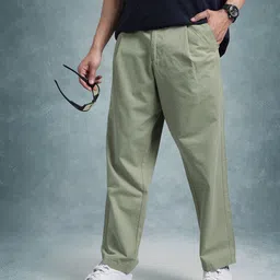 The Roadster Life Co. Men Pleated Pure Cotton Relaxed Fit Chinos-picture-21