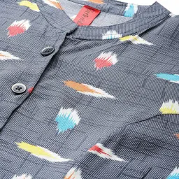 Cottinfab Print Mandarin Collar Roll-Up Sleeves Longline Top image 2