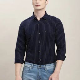 Turtle Dark Blue Slim Fit Striped Shirt-picture-35