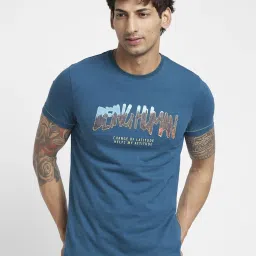 Being Human Blue Regular Fit Self Pattern T-Shirt image 1