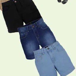 Kiddopanti Boys Black & Blue Denim Shorts (Pack of 3) image 1