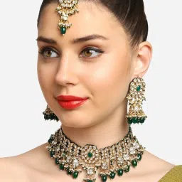 Zaveri Pearls Green Kundan Artificial Stones & Beads Choker Necklace Set-ZPFK16937 image 1