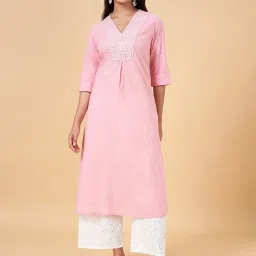 Rangmanch by Pantaloons Pink Cotton Embroidered A Line Kurta image 1