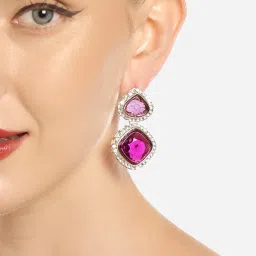 Zaveri Pearls Purple Stone & Dazzling Austrian Diamond Drop Earring-ZPFK16591 image 1