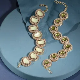 Zaveri Pearls Set of 2 Green Multistrand Artificial Stones & Beads Ethnic Bracelet-ZPFK16869 image 1