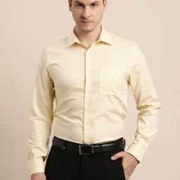 Turtle Yellow Cotton Slim Fit Checks Shirt-picture-1