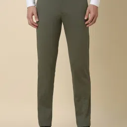 allen solly Men Olive Slim Fit Solid Formal Trousers image 1