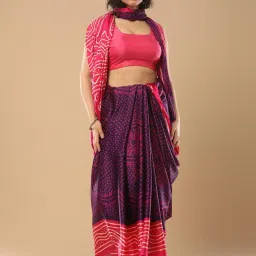 Saree Mall Purple Printed Saree With Unstitched Blouse image 1