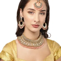 Zaveri Pearls Pink & Clear Alloy Necklace Set image 1
