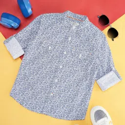 Pantaloons Junior White & Blue Printed Full Sleeves Shirt image 1