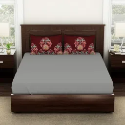 Spaces Grey 144 TC Cotton King Bedsheet With 2 Pillow Covers image 1