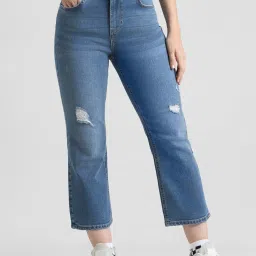 Only Blue Blended Distressed Regular Fit High Rise Jeans image 1