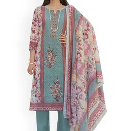 DRAVINAM Trends Floral Embroidered Thread Work Pure Cotton Unstitched Dress Material-picture-16