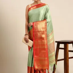 APNISHA Green & Red Woven Saree With Unstitched Blouse image 1