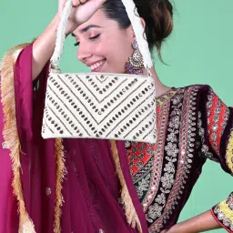 Odette White Fabric Embellished Clutch image 1