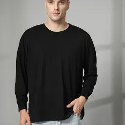 Chkokko Black Relaxed Fit Solid T-Shirt image 1