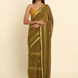 Suta Olive Green Woven Saree Without Blouse-image-59