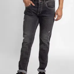 Spykar Black Cotton Slim Fit Distressed Jeans-picture-38