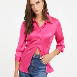 Guess Pink Solid Full Sleeves Shirt image 1