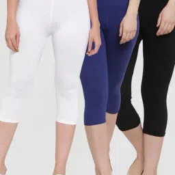 Gracit White & Navy Mid Rise Capris - Pack Of 3-image-60