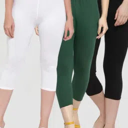 Gracit White & Green Mid Rise Capris - Pack Of 3-image-98