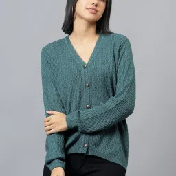 Cantabil Green Jacquard Full Sleeves Sweaters image 1