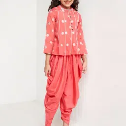 Global Desi Girl Kids Pink Floral Print Kurta Set-image-70