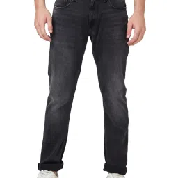Spykar Black Regular Fit Lightly Washed Jeans image 1