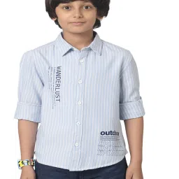 Under Fourteen Only Boys Blue Striped Full Sleeves Shirt image 1
