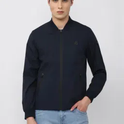 V Dot Navy Regular Fit Self Pattern Jacket-image-54
