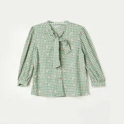 Fame Forever by Lifestyle Kids Olive Chequered Full Sleeves Top image 1