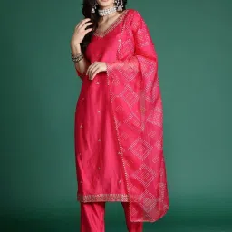 Indo Era Pink Embellished Kurta Pants Set With Dupatta image 1