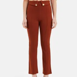 Kazo Rust Straight Fit High Rise Trousers image 1