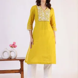 W Yellow Solid Kurta image 1