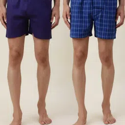 Fabindia Blue Comfort Fit Check Boxer Shorts - Pack of 2-image-1