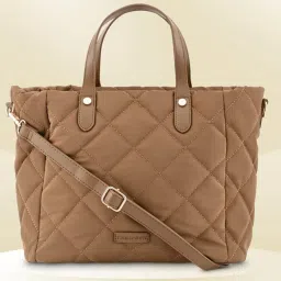Fastrack Tan Faux Leather Quilted Tote Handbag image 1