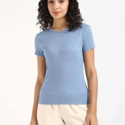 Tommy Hilfiger Blue Cotton Solid T-Shirt image 1