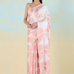 navyasa by liva Pink & White Geometric Print Saree With Unstitched Blouse image 1