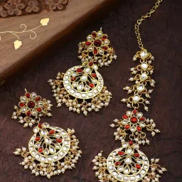 Peora Maroon Maang Tikka with Earrings image 1