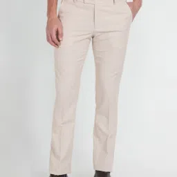 Arrow Beige Slim Fit Texture Trousers image 1