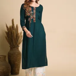 Fashor Green Regular Fit Embroidered Kurta image 1