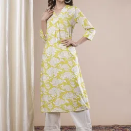 Fashor Green Pure Cotton Regular Fit Floral Print Kurta image 1