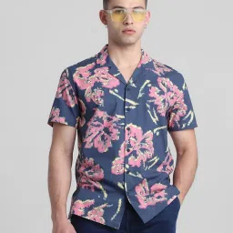 Jack & Jones Blue Indigo Cotton Regular Fit Printed Shirt image 1