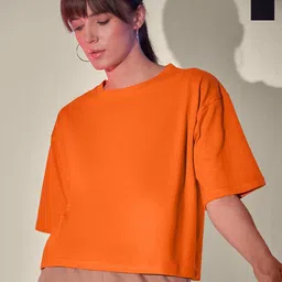 QIOA Women Pack of 2 Solid Round Neck Cotton Boxy T-shirts-image-38