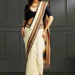 Aditri Off White Handloom Khadi Cotton Saree image 1