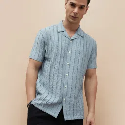 Code By Lifestyle Blue Regular Fit Striped Shirt image 1