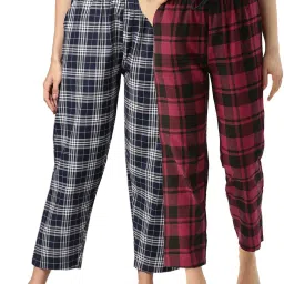 Kryptic Navy & Maroon Cotton Checks Lounge Pants (Pack Of 2) image 1