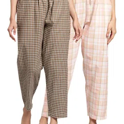 Kryptic Pink & Brown Cotton Checks Lounge Pants (Pack Of 2) image 1