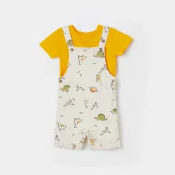 Juniors by Lifestyle White & Yellow Printed Dungaree Set image 1