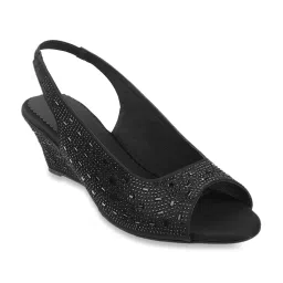 Mochi Women's Black Sling Back Wedges image 1